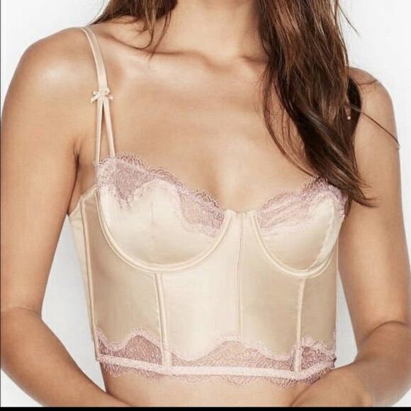 VICTORIAS SECRET Dream Angels Gold Pink Unlined Longline Balconette Bra 34DD - Picture 1 of 12